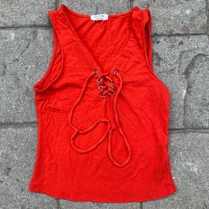Red lace up tank